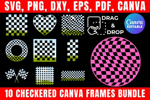 Download 10 Checkered Canva Frames Bundle - Checkered Collection